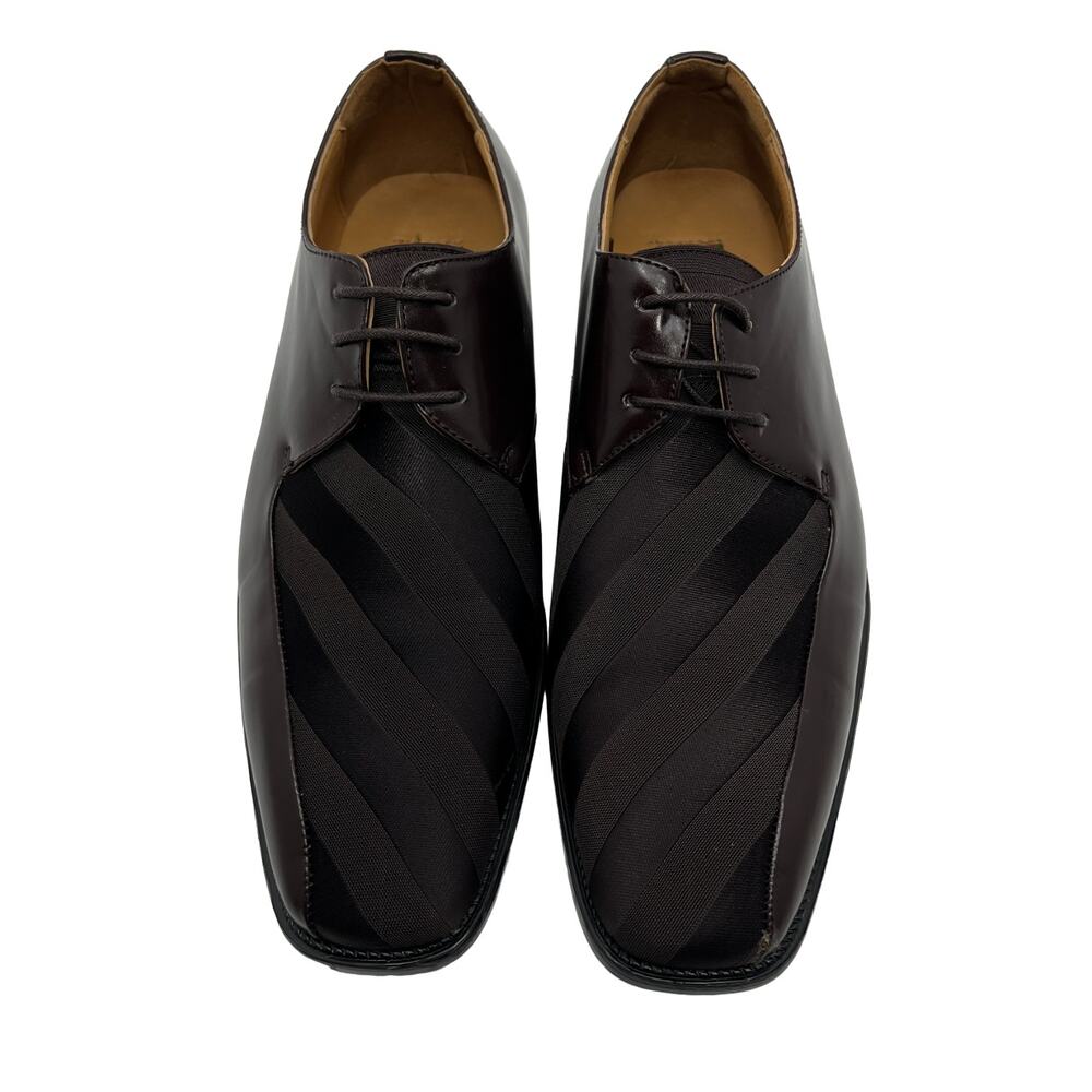 Bolano 185-065 Brown Striped Satin Upper Square Toe Derby Mens 8.5 Dress Shoes